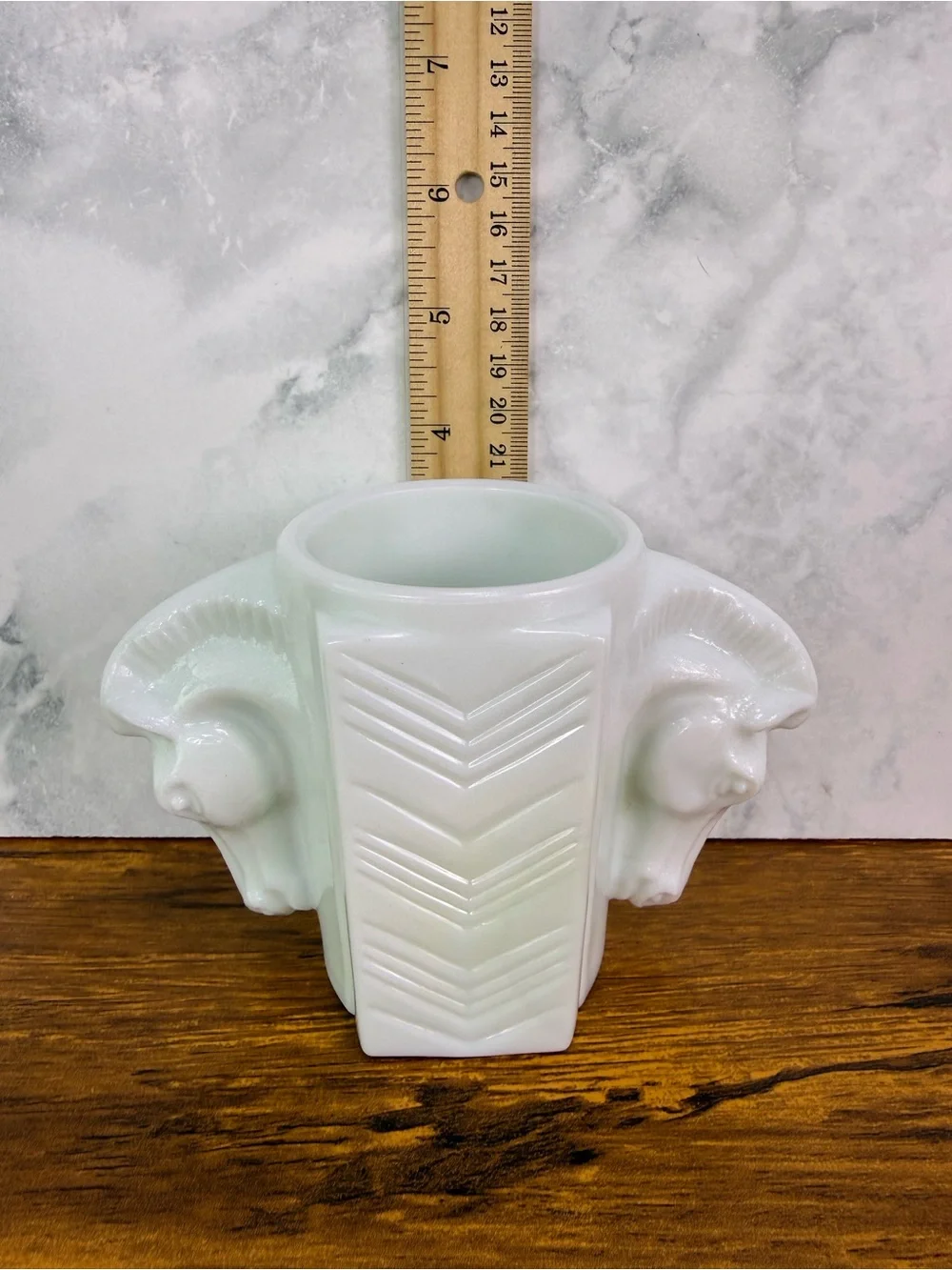 Vintage Macbeth Evans Milk Glass Double Horse Head Vase Art Deco Shave Cup